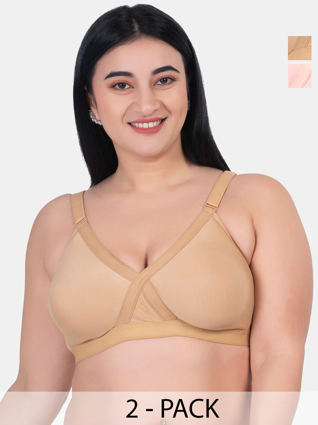 

KOMLI Pack Of 2 Plus Size Full Coverage Cotton Minimiser Bra With All Day Comfort, Beige