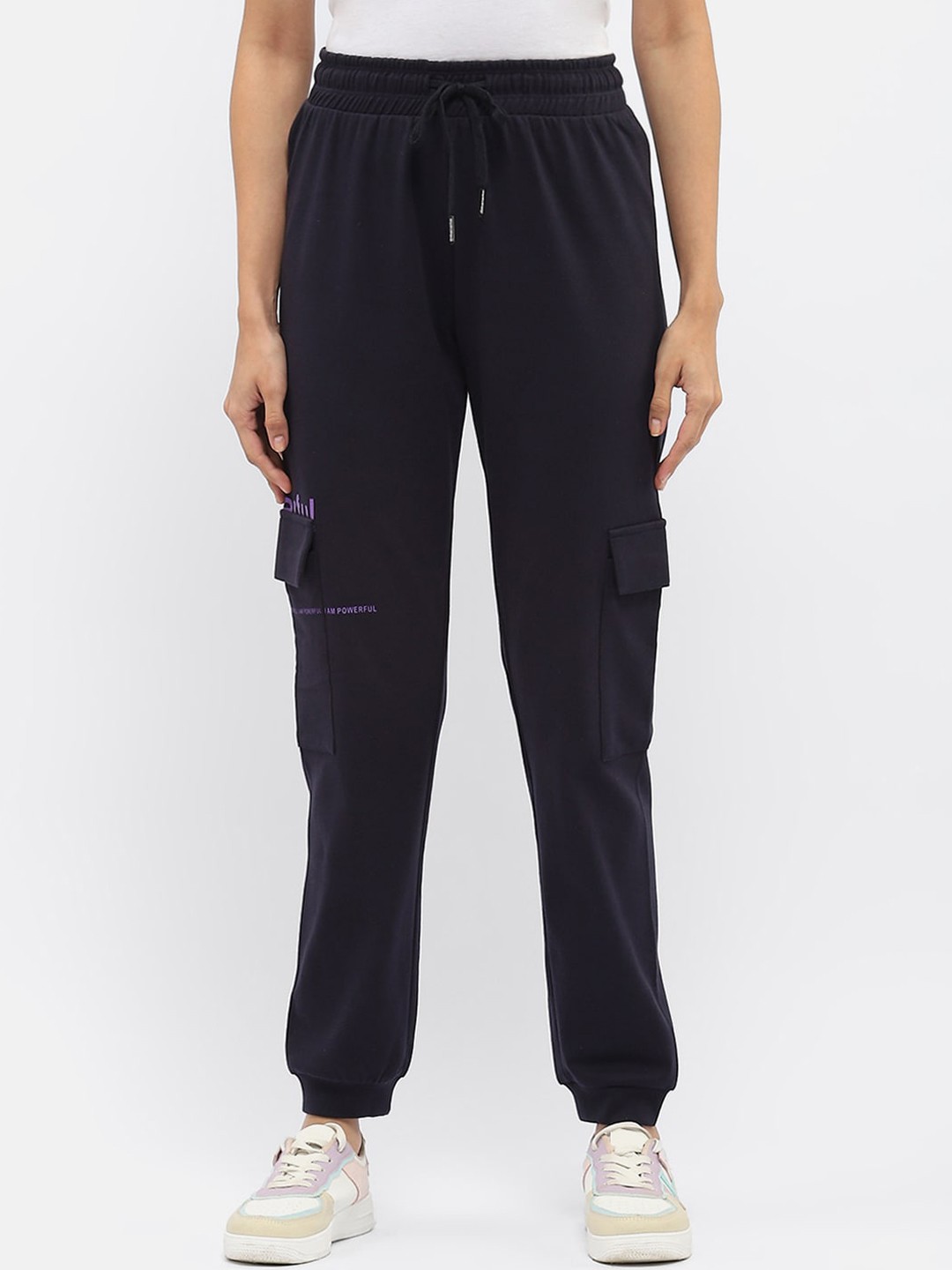 

MADAME M SECRET Women Mid-Rise Joggers, Navy blue
