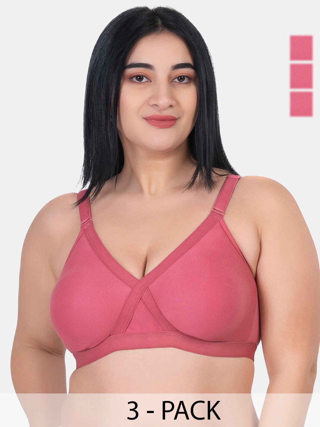 

KOMLI Pack Of 3 Full Coverage Lightly Padded Bra, Pink