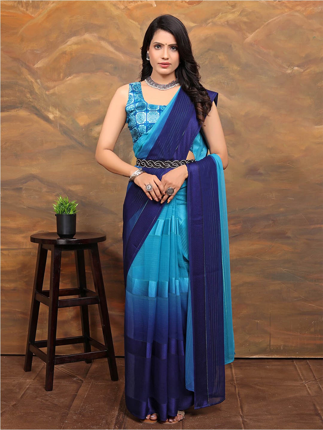 

Pionex Woven Design Ready to Wear Saree, Blue