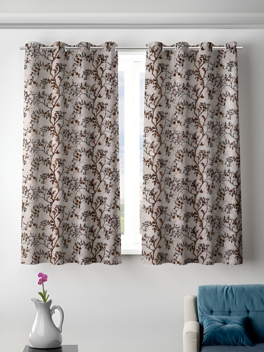 

Aura Brown & Cream 2 Pieces Floral Room Darkening Window Curtain