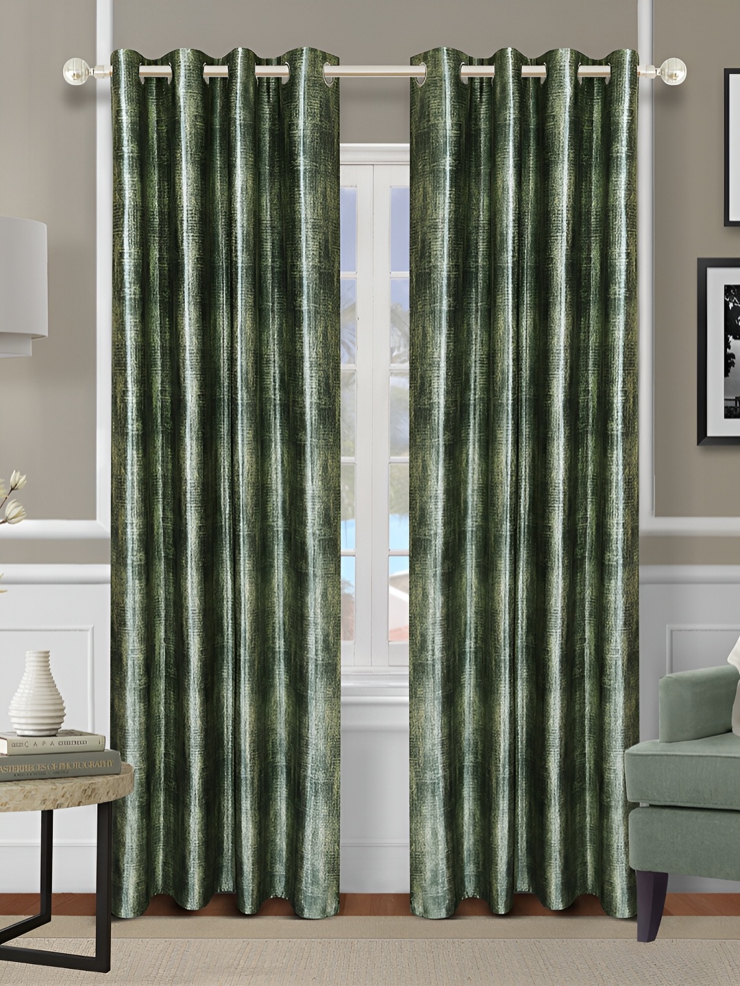 

Aura Green 2 Pieces Abstract Printed Room Darkening Long Door Curtain