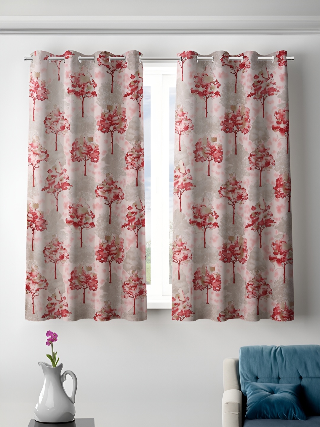 

Aura Pink & Grey 2 Pieces Floral Room Darkening Window Curtain