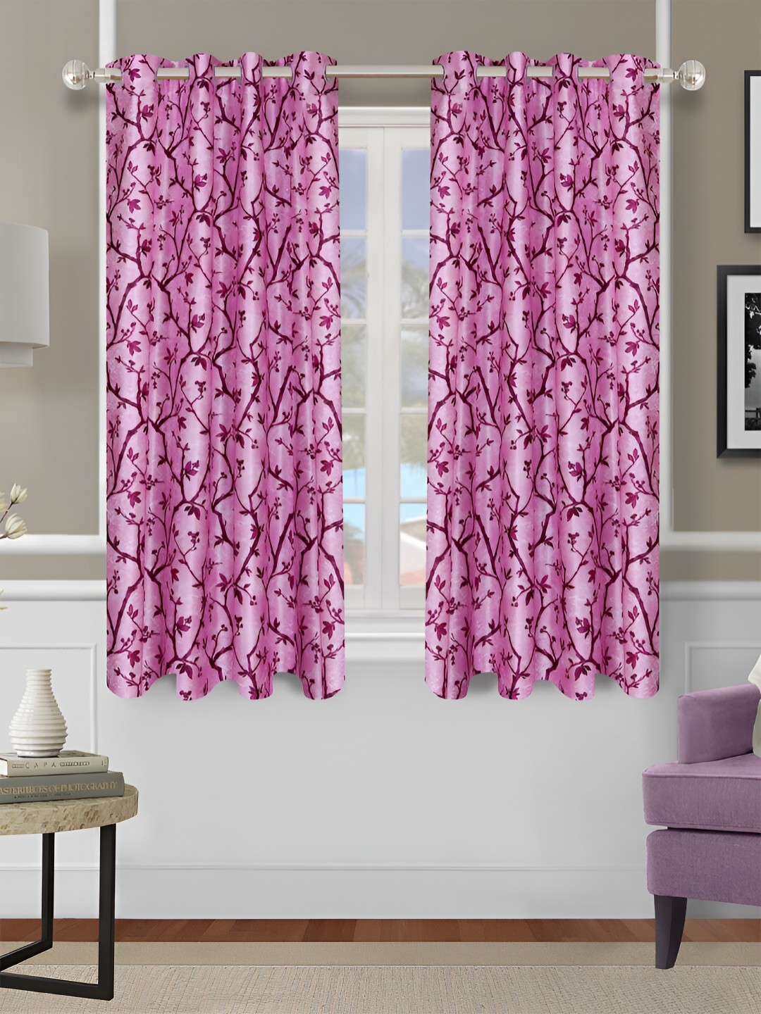 

Aura Pink & Purple 2 Pcs Floral Room Darkening Window Curtains