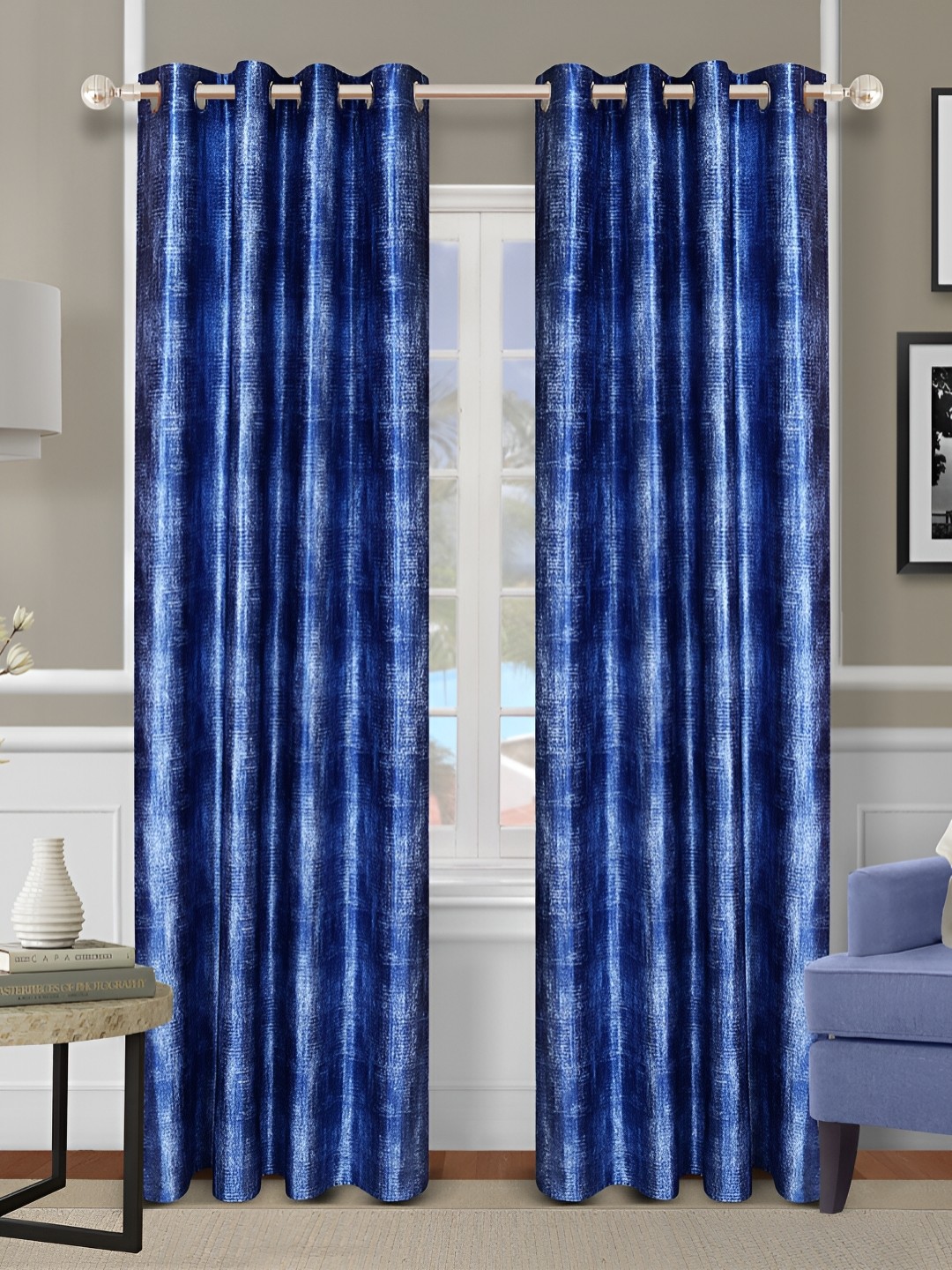 

Aura Blue 2 Pieces Abstract Printed Room Darkening Long Door Curtain