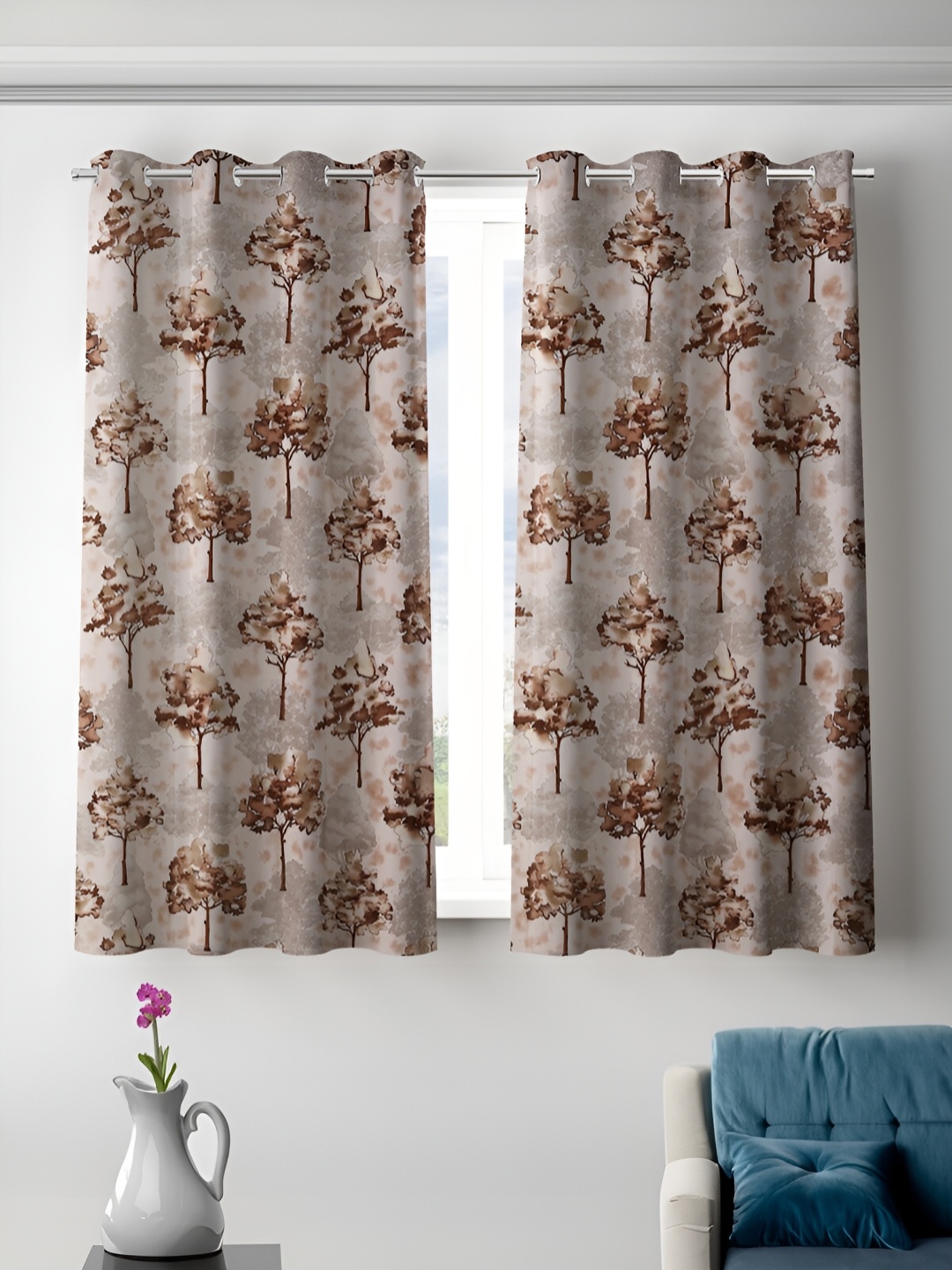 

Aura Gold-Toned & Off White 2 Pcs Floral Room Darkening Window Curtain