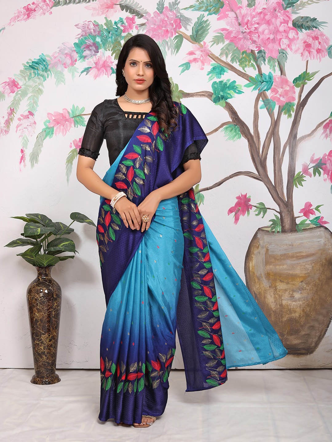 

Pionex Ethnic Motifs Ready To Wear Saree, Blue