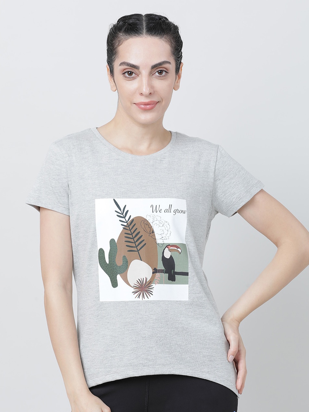 

Lovable Sport Graphic Printed T-shirt, Grey melange