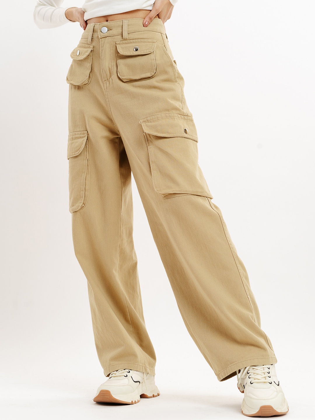 

FREAKINS Women High-Rise Cargos, Khaki