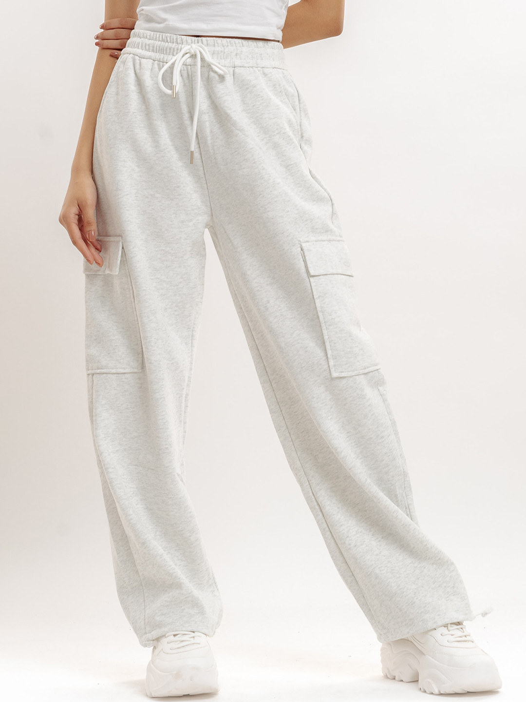 

FREAKINS Women High-Rise Cargos Trousers, White