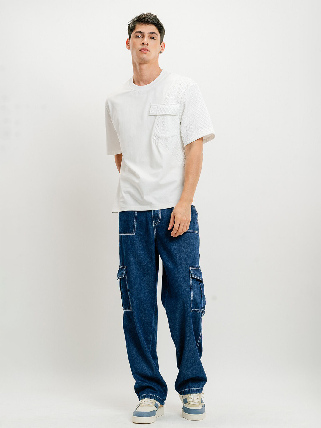 

FREAKINS Drop-Shoulder Sleeves Cotton T-shirt, White