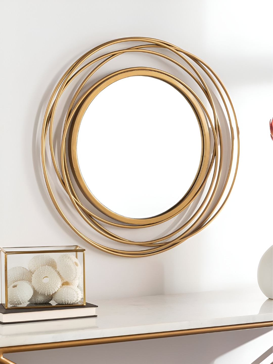 

THE HANDMADE FLAIR Gold Toned Textured Round Shaped Decor Wall Mirror