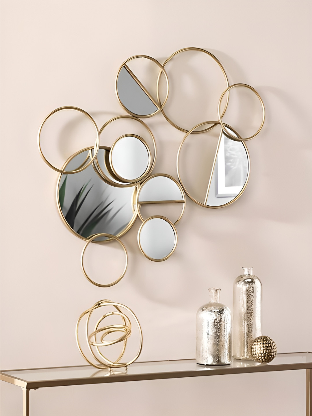 

THE HANDMADE FLAIR Gold Toned & Silver Toned Decor Wall Mirror