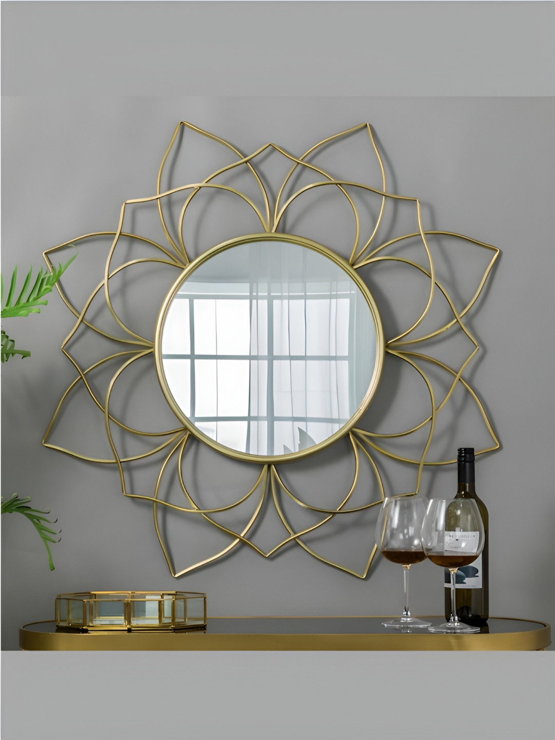 

THE HANDMADE FLAIR Gold Toned Round Decorative Wall Mirror