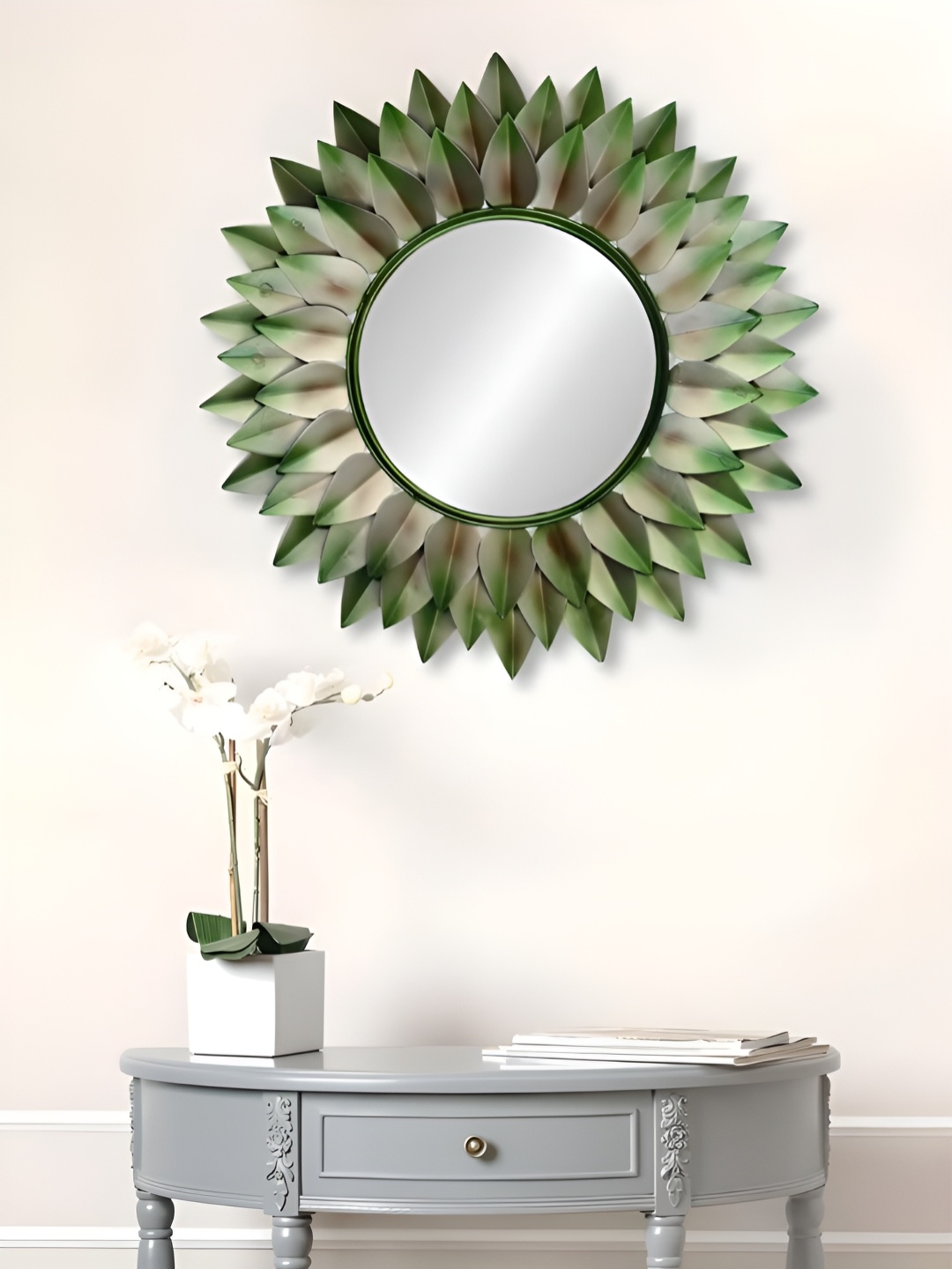 

THE HANDMADE FLAIR Grey & Green Irregular Mirror Wall Decor
