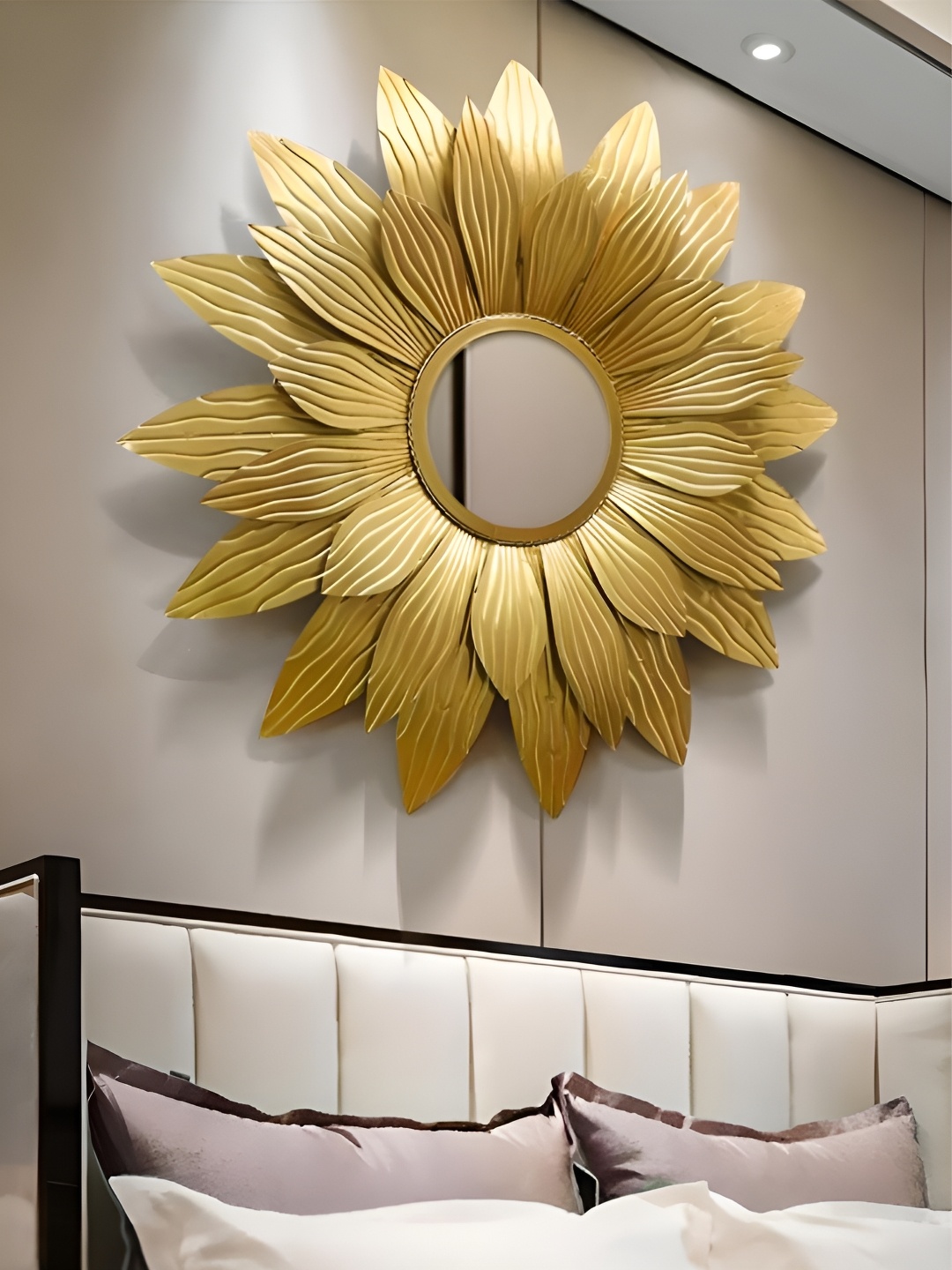 

THE HANDMADE FLAIR Gold Toned Metal Round Shaped Floral Mirror Frame