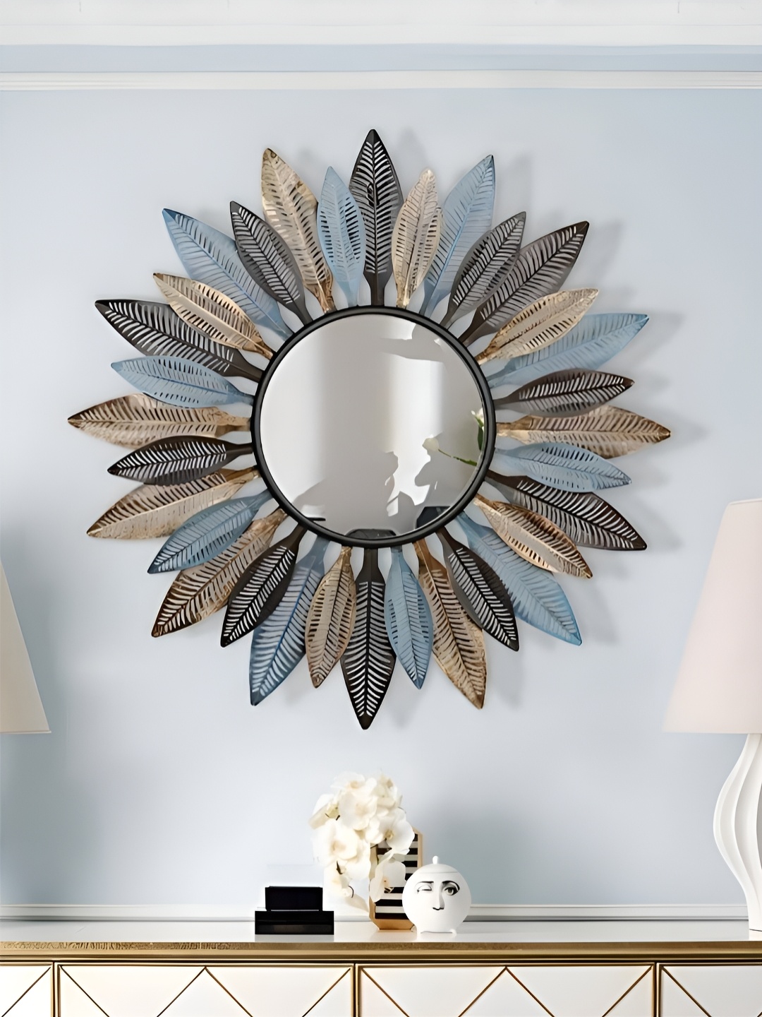 

THE HANDMADE FLAIR Grey & Yellow Irregular Mirrors Wall Decor, Silver