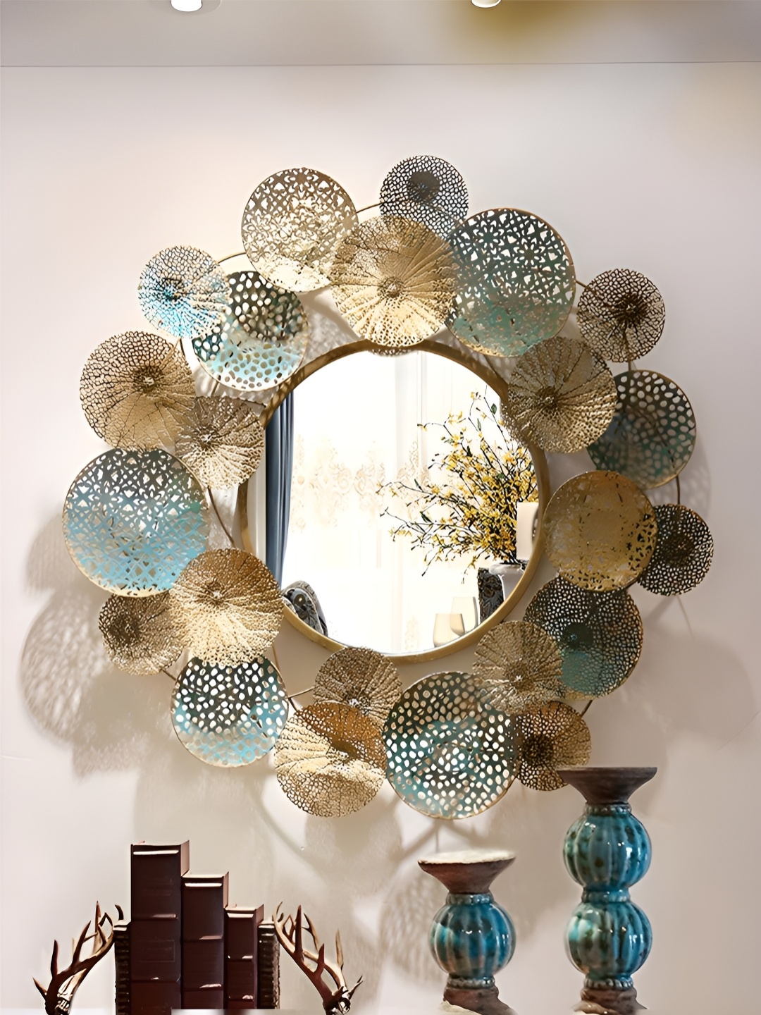 

THE HANDMADE FLAIR Brown & Blue Decorative Wall Mirror, Gold