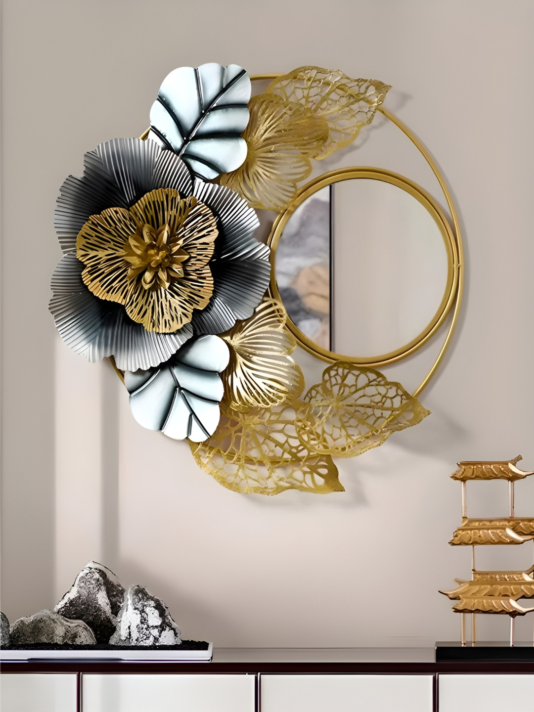 

THE HANDMADE FLAIR Yellow & Grey Irregular Wall Mirror, Gold