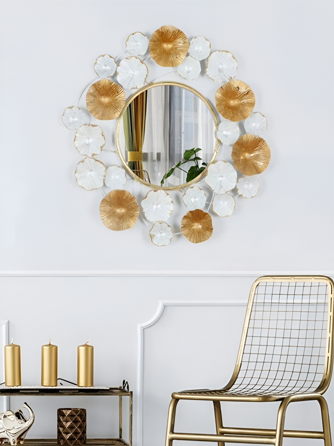 

THE HANDMADE FLAIR Yellow & Grey Irregular Mirror Wall Decor, Gold