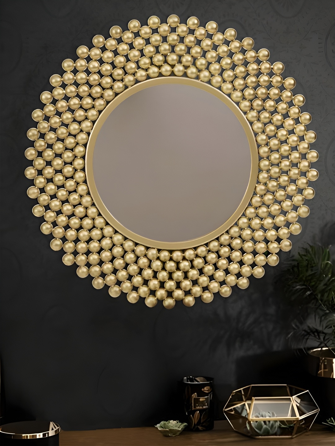 

THE HANDMADE FLAIR Gold-Toned Round Decorative Mirror