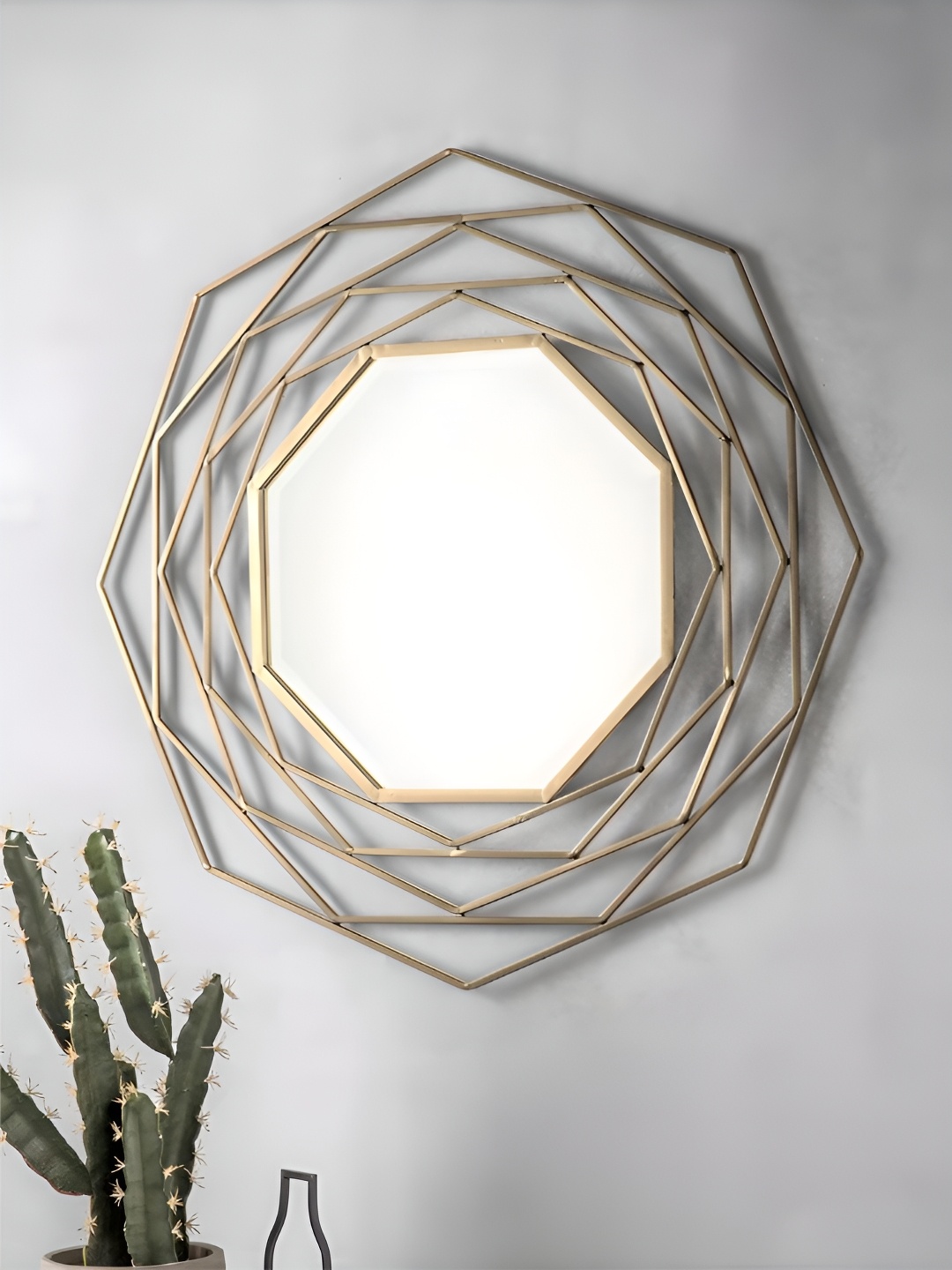 

THE HANDMADE FLAIR Gold Toned & Silver Toned Decor Wall Mirror