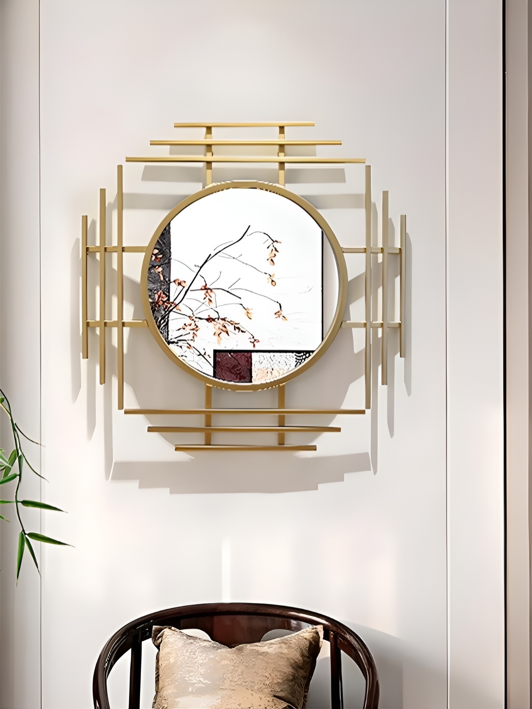 

THE HANDMADE FLAIR Gold Toned Textured Round Shaped Decor Wall Mirror