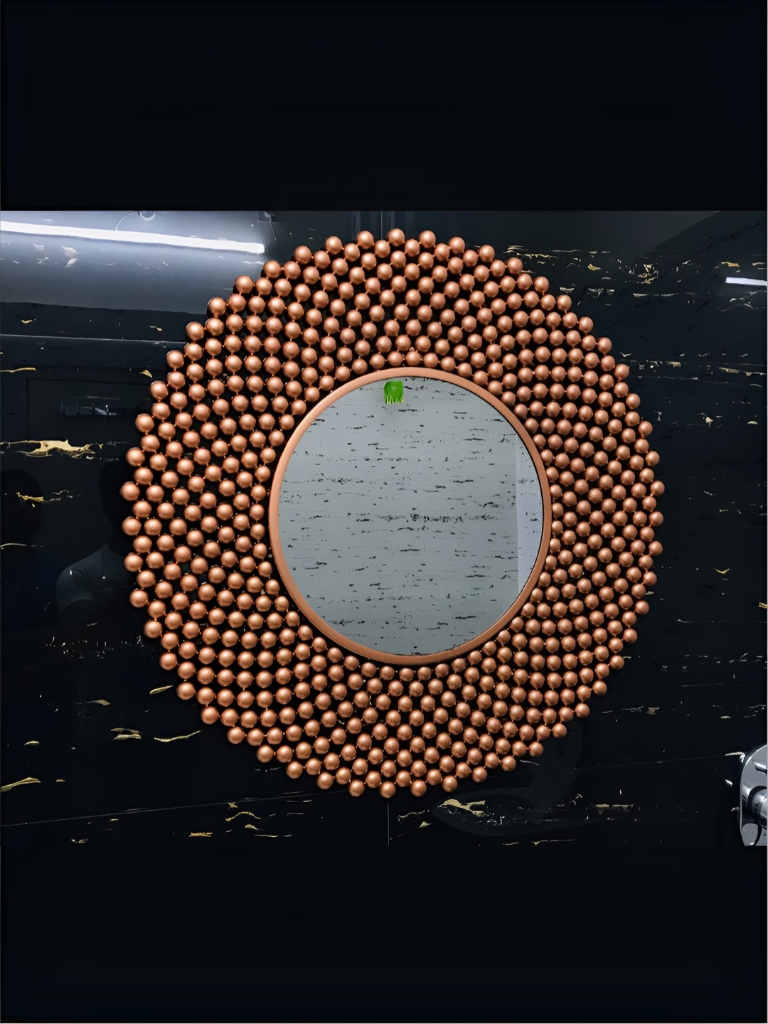 

THE HANDMADE FLAIR Gold Toned Textured Round Shaped Decor Wall Mirror