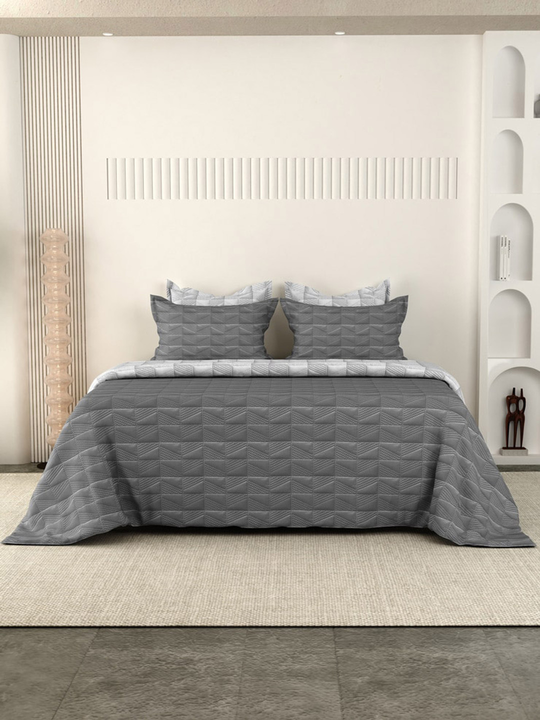 

LABHAM Grey Printed Pure Cotton Double King Bedding Set