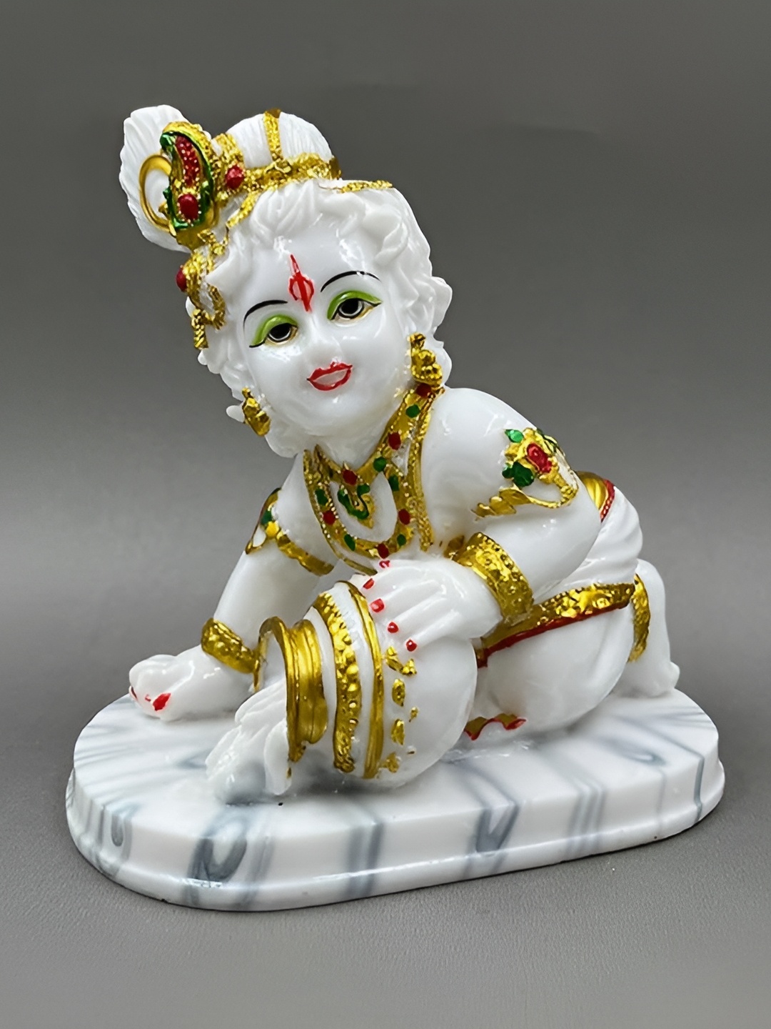 

CraftVatika White & Gold Toned Marble Religious Idol Decorative Showpiece