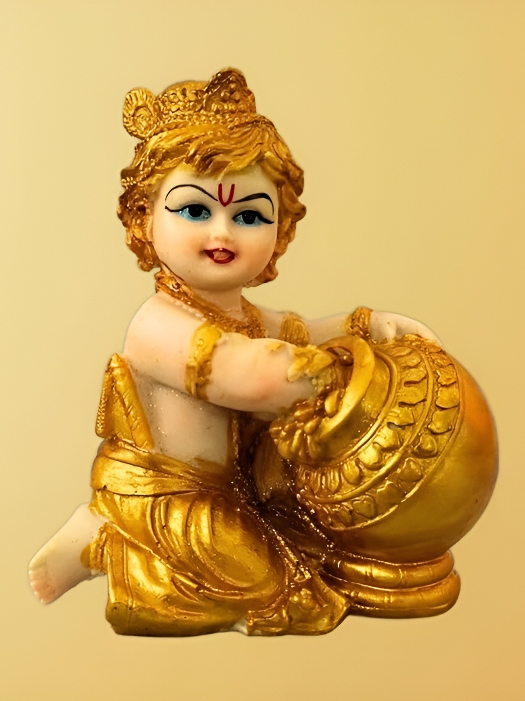 

CraftVatika White & Gold Toned Marble Religious Idol Decorative Showpiece, Brown