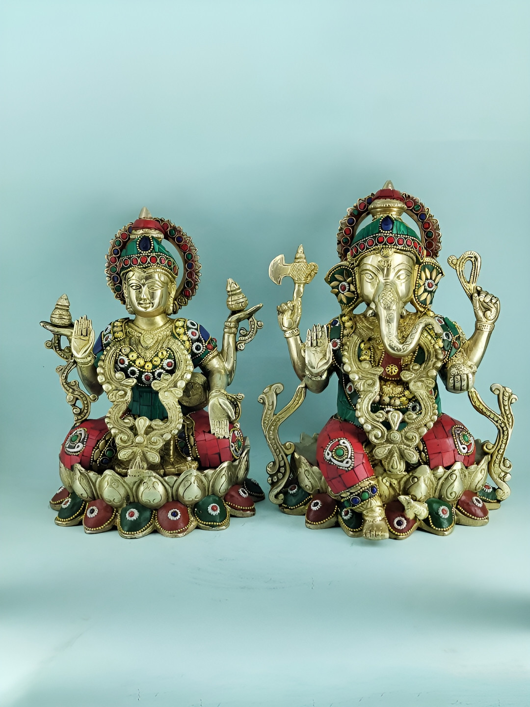 

CraftVatika Gold Toned & Red 2 Pieces Brass Religious Idol Decorative Showpieces