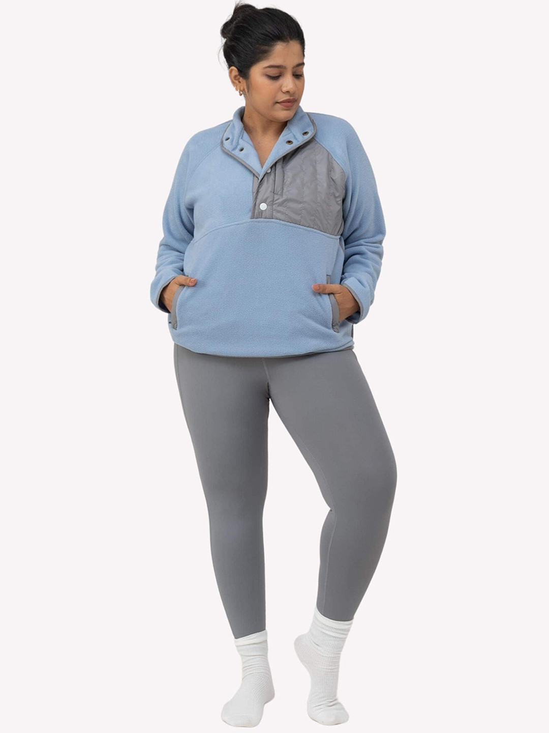 

SPIRIT ANIMAL Plus Size Mock Collar Lightweight Sporty Jacket, Blue