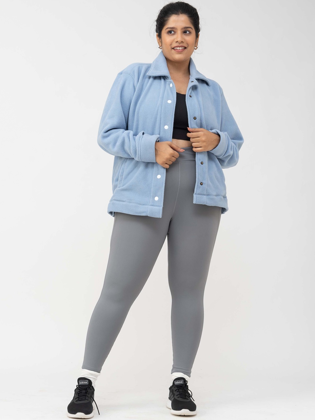 SPIRIT ANIMAL Plus Size Spread Collar Lightweight Tailored Jacket, Blue