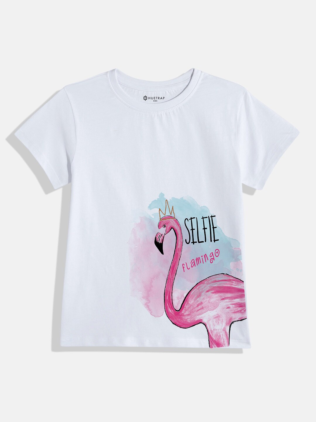 

Huetrap Girls Flamingo Printed Short Sleeves Pure Cotton T-shirt, White