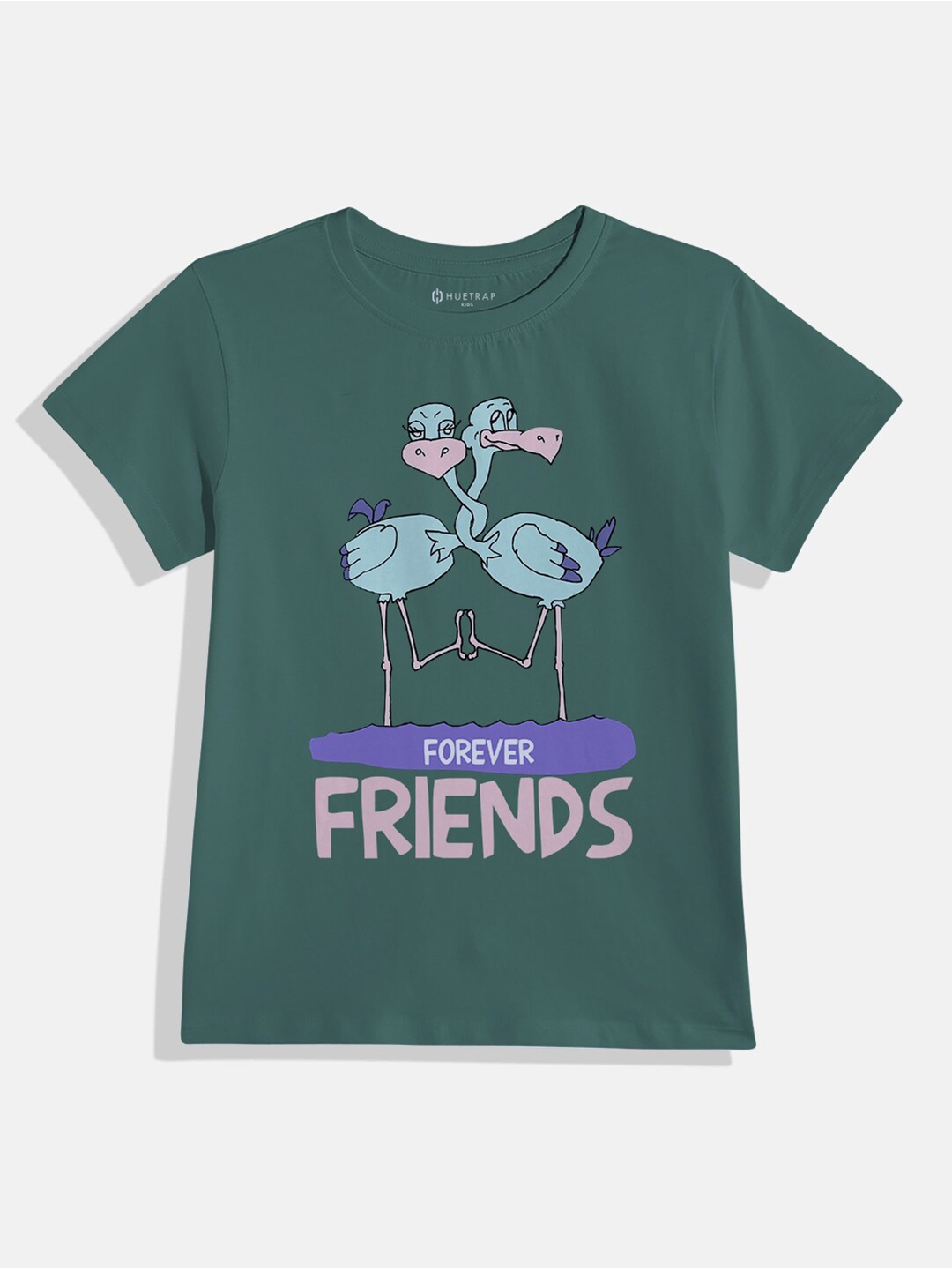 

Huetrap Girls Graphic Printed Short Sleeves Pure Cotton T-shirt, Green