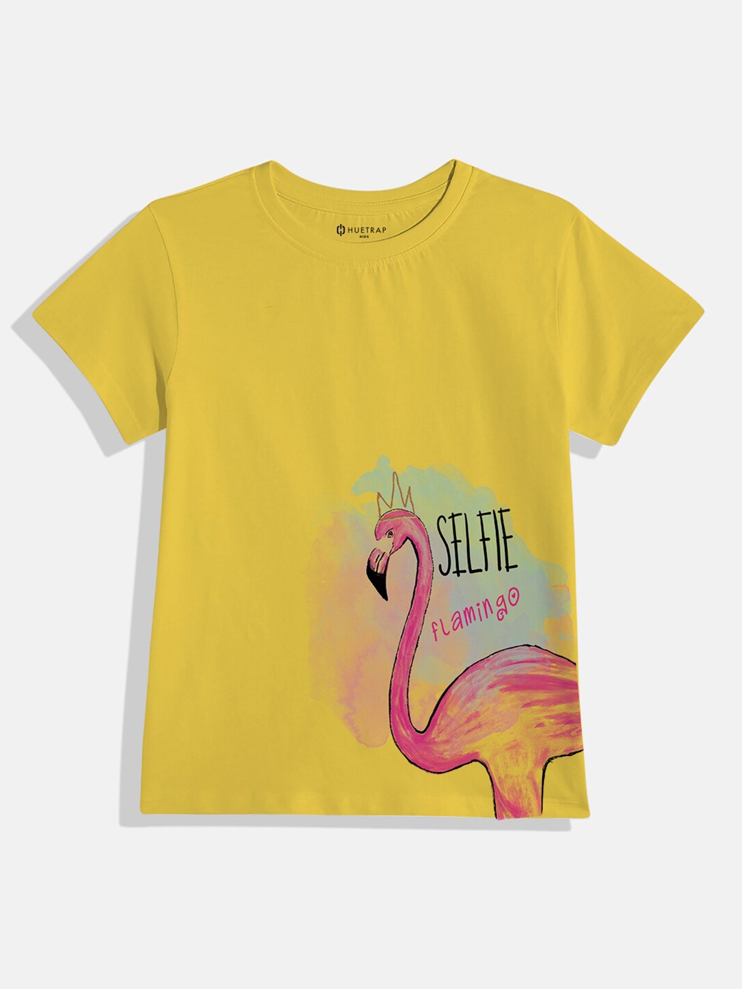Huetrap Girls Graphic Printed Pure Cotton T-shirt, Yellow