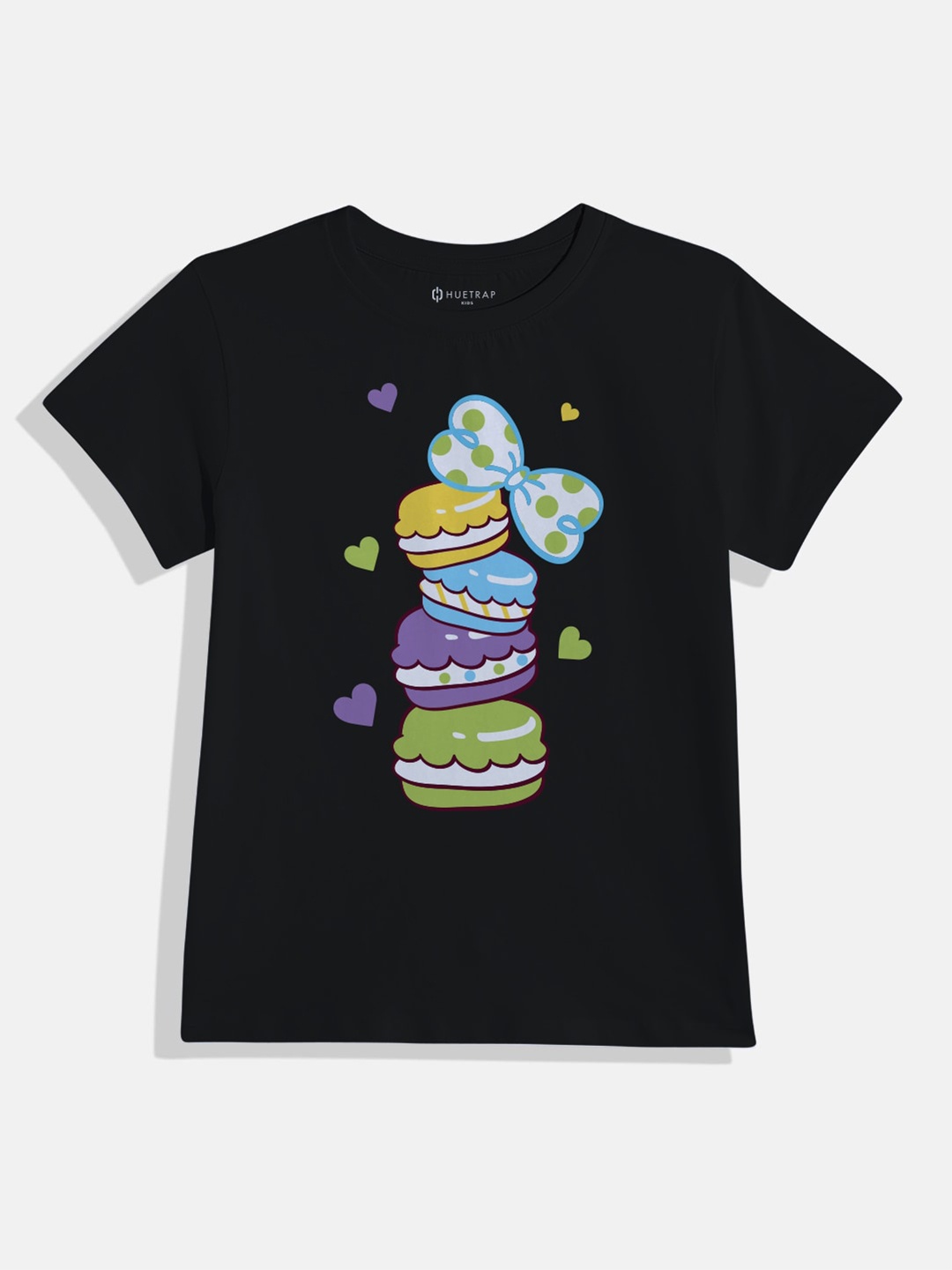 

Huetrap Girls Graphic Printed Pure Cotton T-shirt, Black