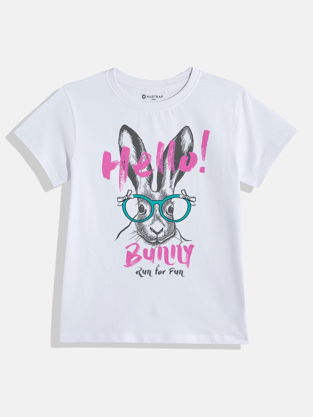 Huetrap Girls Bugs Bunny Printed Pure Cotton T-shirt, White