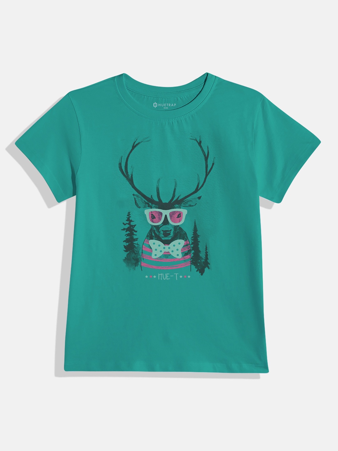 

Huetrap Girls Graphic Printed Pure Cotton T-shirt, Teal