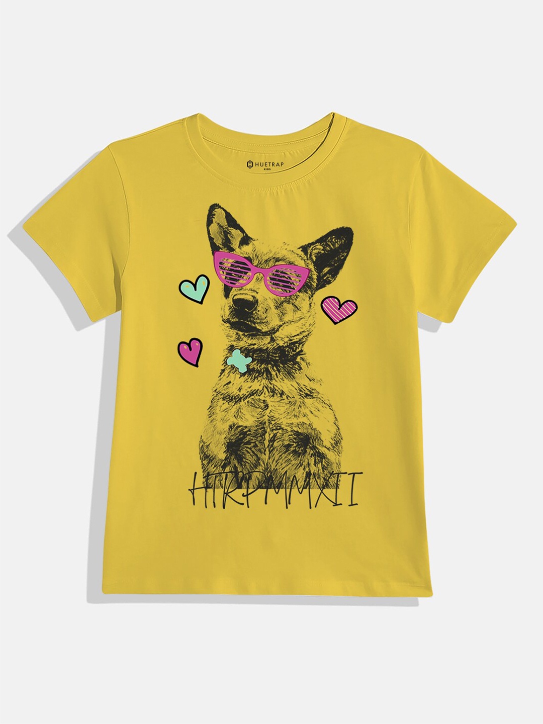 

Huetrap Girls Graphic Printed Short Sleeves Pure Cotton T-shirt, Yellow