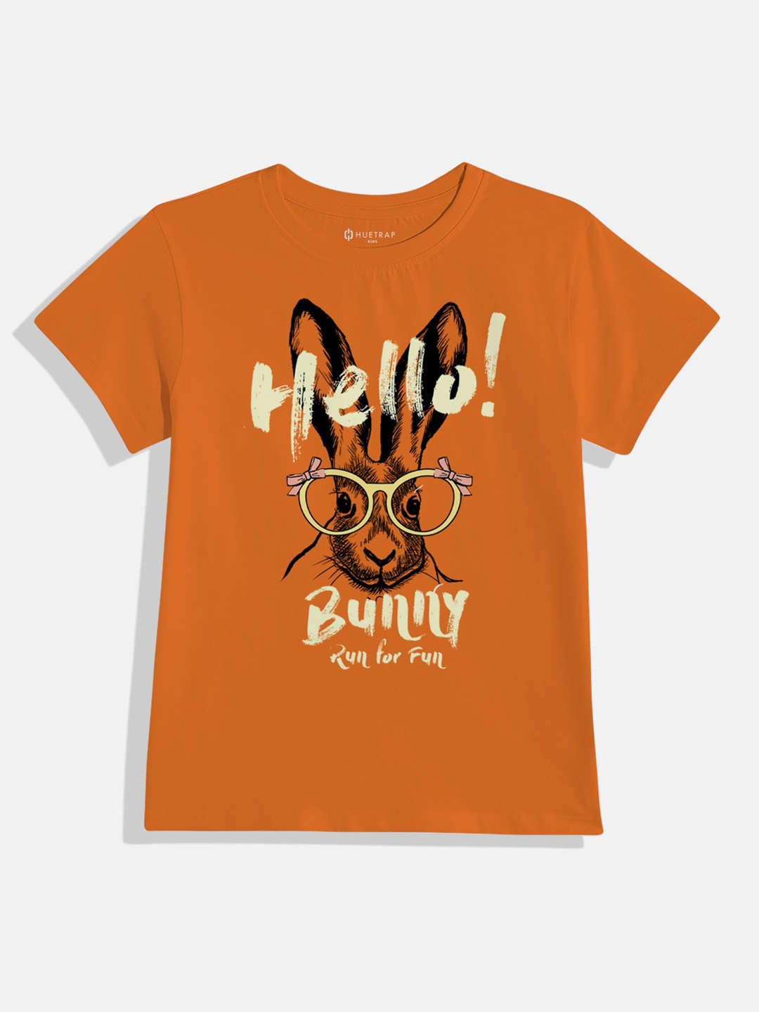 

Huetrap Girls Typography Printed Cotton T-shirt, Orange