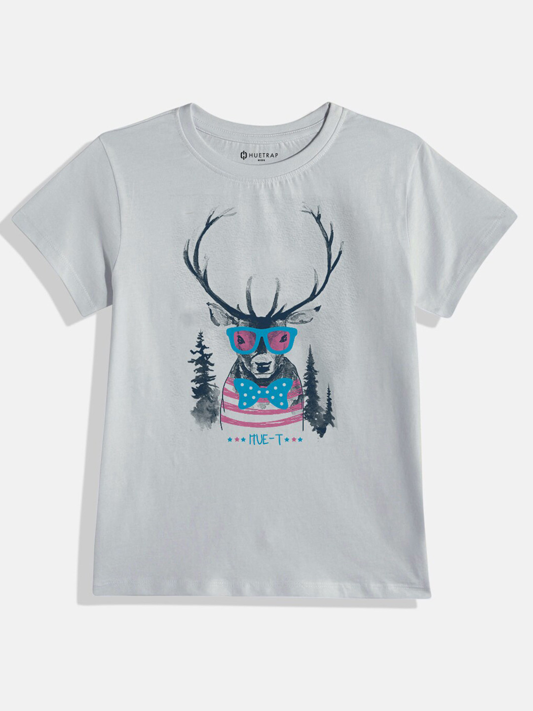 

Huetrap Girls Graphic Printed Pure Cotton T-shirt, Grey