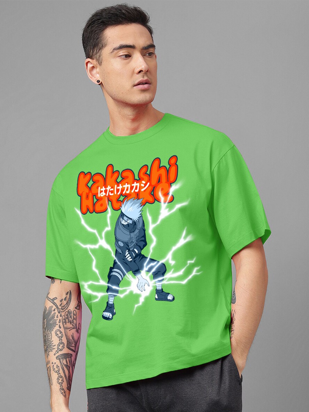 

Free Authority Naruto Printed Printed Pure Cotton Oversized T-shirt, Green
