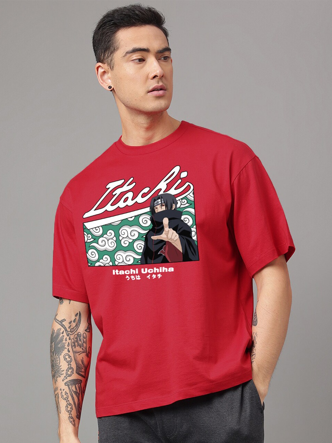 Free Authority Naruto Printed Pure Cotton Oversized T-Shirt, Red