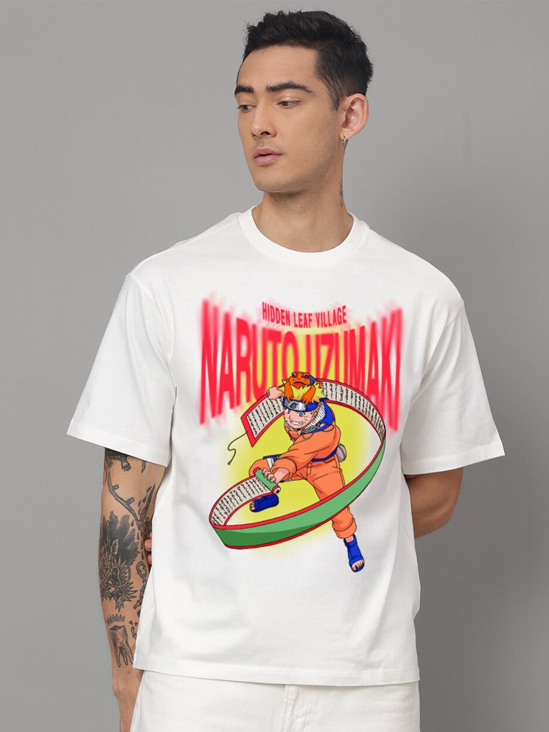 

Free Authority Naruto Printed Pure Cotton Oversized T-Shirt, Off white