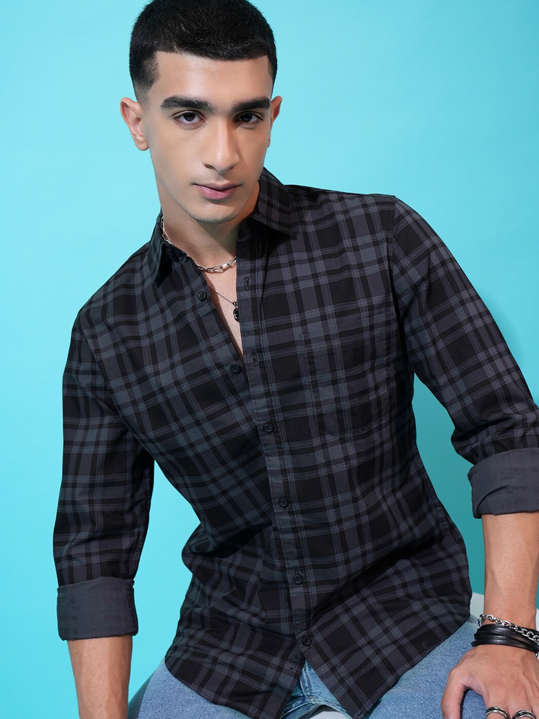 

HIGHLANDER Slim Fit Casual Shirt, Navy blue