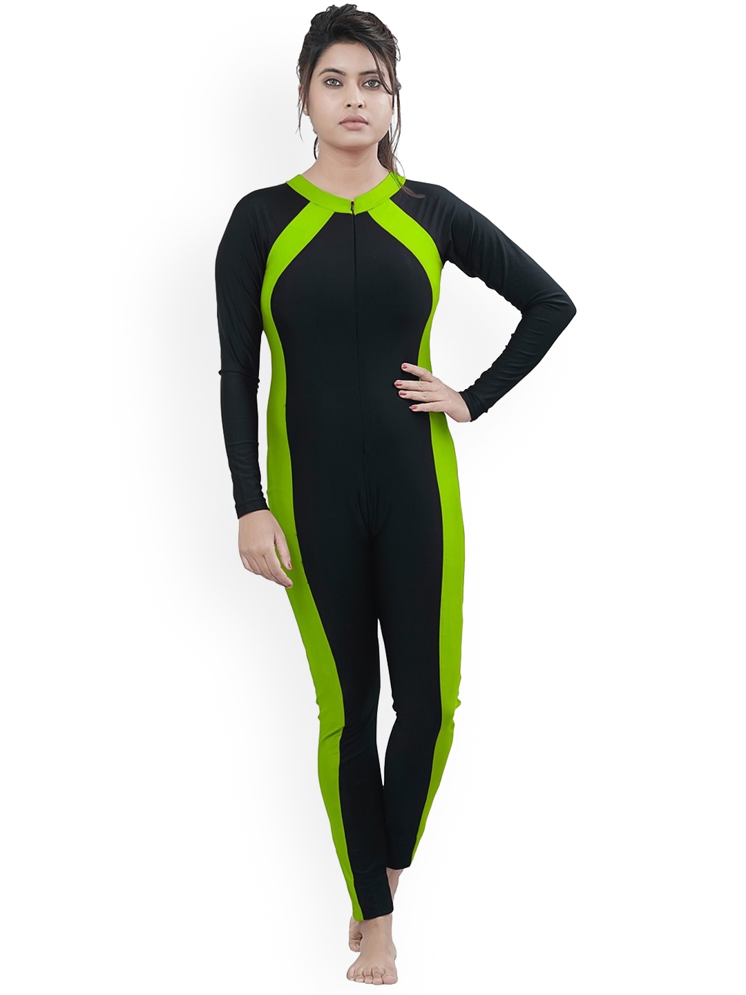 

Fiesta Clara Colourblocked Round Neck Swim Leg Suit, Black