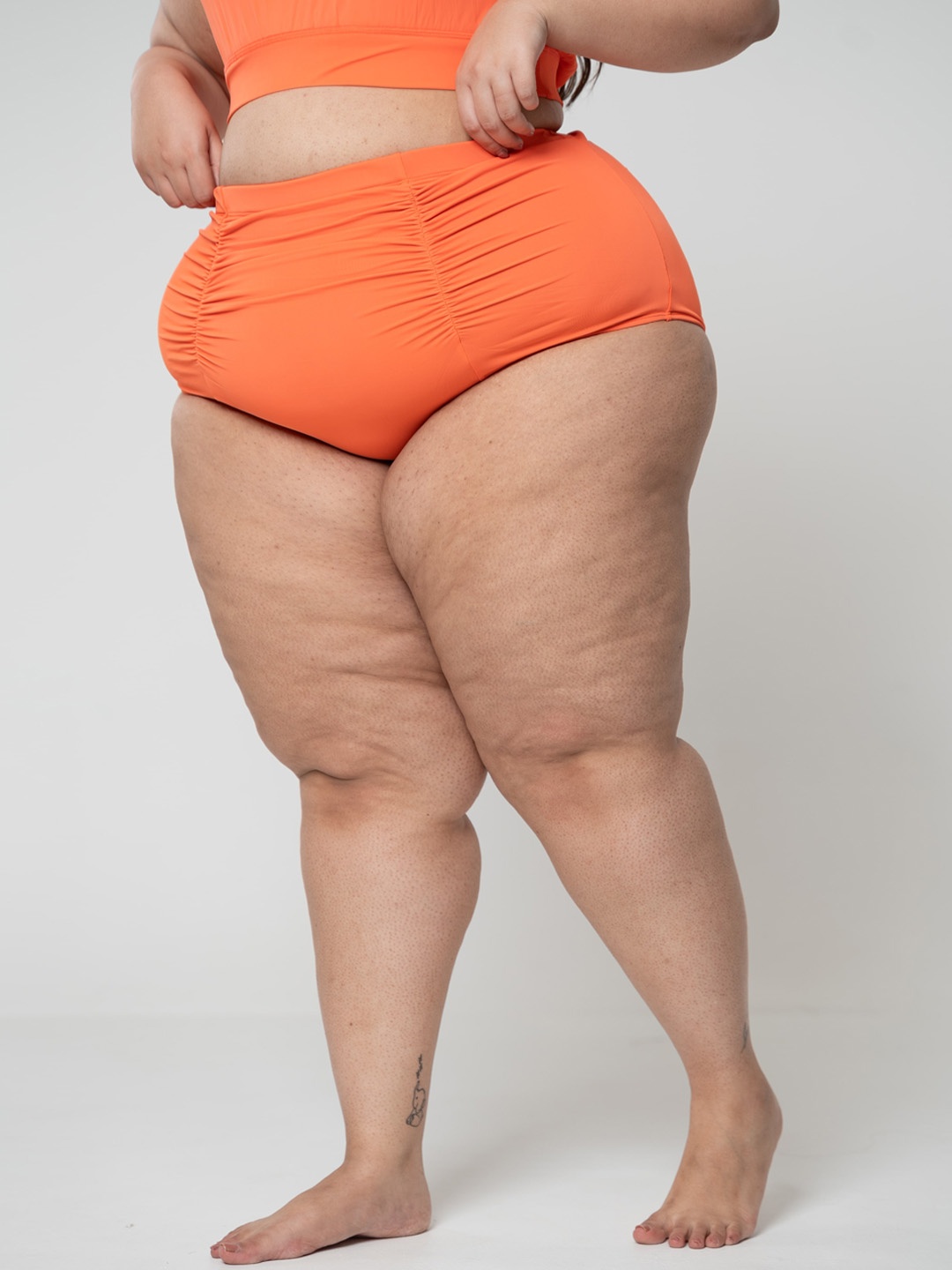 

SPIRIT ANIMAL Women Plus Size Ruched Detailing High Waist Full Coverage Bikini Briefs, Orange