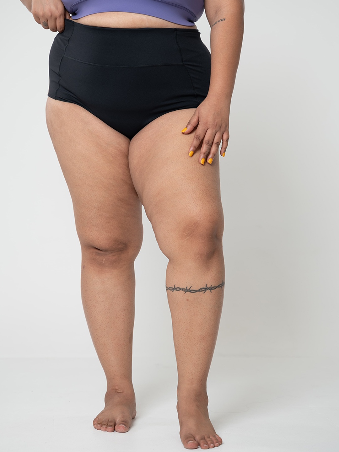 

SPIRIT ANIMAL Women Plus Size High Waist Pocket Full Coverage Swim Bottom, Black